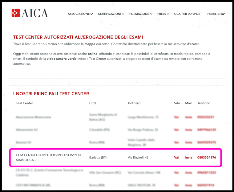 sedi esame aica